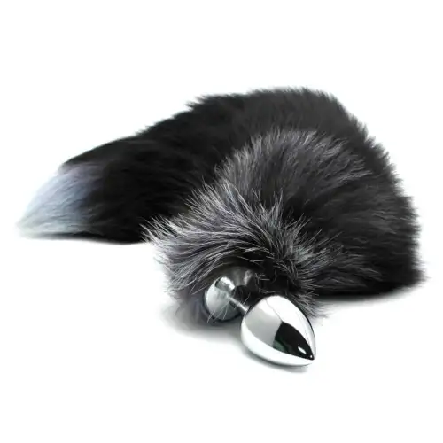 Металлическая анальная пробка Лисий хвост Alive Black And White Fox Tail L, диаметр 3,9 см photo 1