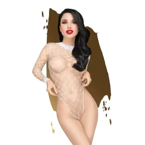 Боди Penthouse Scandalous XL White, крупная сетка, высокий воротник, длинные рукава photo 1