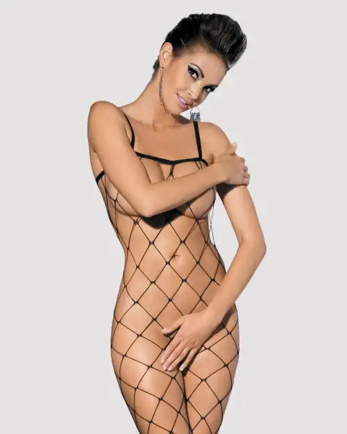 Бодистокинг с крупной ячейкой и открытой грудью Obsessive Bodystocking N102 S/M/L, черный photo 1