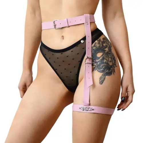 Гартер на ногу Art of Sex - Naomi с надписью SEXY, натуральная кожа, размер XS-2XL, цвет розовый photo 1