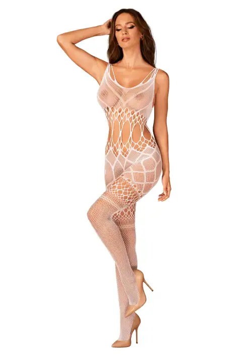Сетчатый бодистокинг с имитацией топа и шорт Obsessive Bodystocking G330 S/M/L, white, с доступом photo 1
