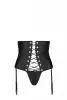 Пояс-корсет из экокожи Passion Celine Set with Open Bra 6XL/7XL black, шнуровка, пажи, стринги photo 3