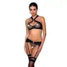 Сетчатый набор: бюстгальтер с халтером, трусики и пояс для чулок Amanda Set black S/M - Passion photo 1
