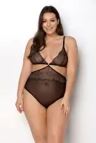 Боди Passion Amberly Body 4XL/5XL black, ассиметричный крой, кружевной лиф, золотая нить photo 1